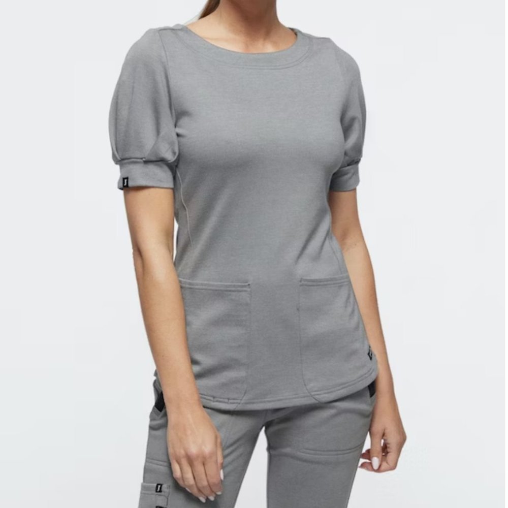 Jaanuu Gray Puff-Sleeve Scrub Top Size 2x